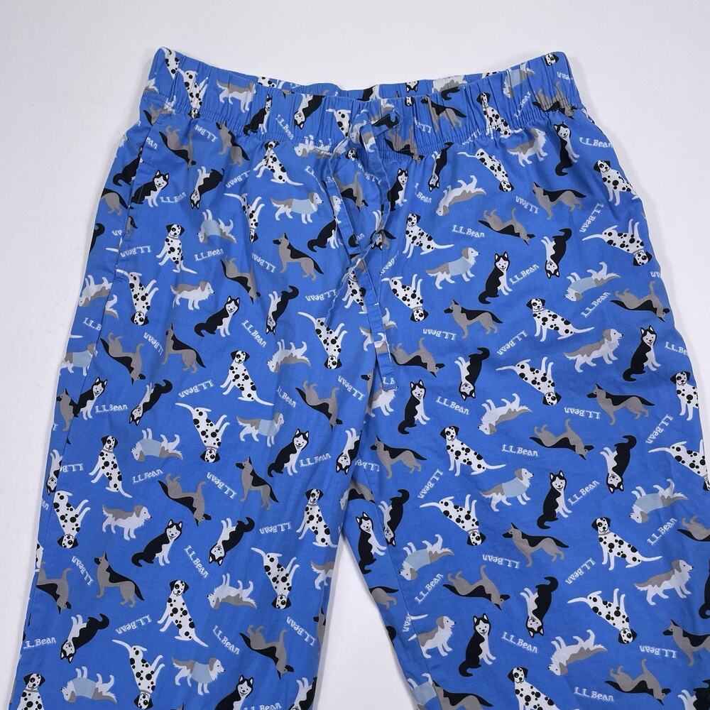 LL Bean Pajama Pants Mens M Blue Dog Lover Flannel Lounge Husky Dalmatian 31x28